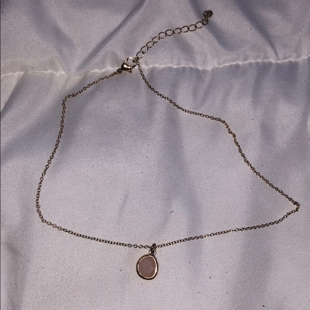 Pink stone gold colored chain necklace